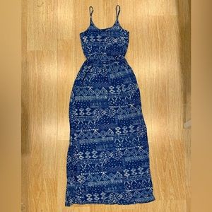 LUSH Women’s Royal Blue and White Bohemian Print Maxi Sun Dress Size XS